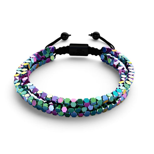 Mini Heiliges Geom | Regenbogen Hämatit x Rotguss | Dreireihiges Armband